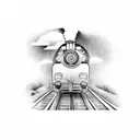 steam train running off the tracks tattoo design idea