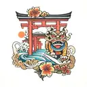 torii gate shisa okinawa tattoo design idea