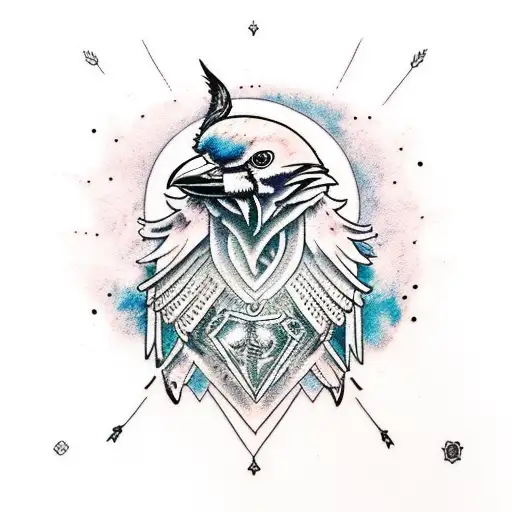 Hugin and Munin Ravens with vegvizer and helm of awe tattoo design idea