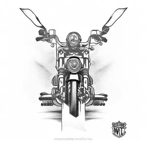 black and white picture of a slender woman riding the harley davidson sidekick tattoo on the shoulder, in the style of t tattoo design idea