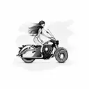 Craft a uniquely abstract and distorted small-sized tattoo of a slender girl on an Indian motorcycle, inspired by Dr. Wo tattoo design idea