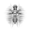 Craft a uniquely abstract and distorted small-sized tattoo of a slender girl on an Indian motorcycle, inspired by Dr. Wo tattoo design idea