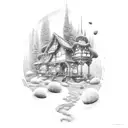  the lyrics "Dont know if snow whites house is near or far away..." with falling leaves around it tattoo design idea