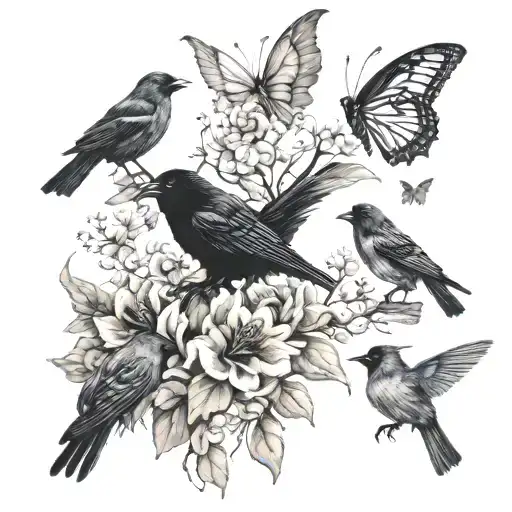 butterflies and crows  tattoo design idea