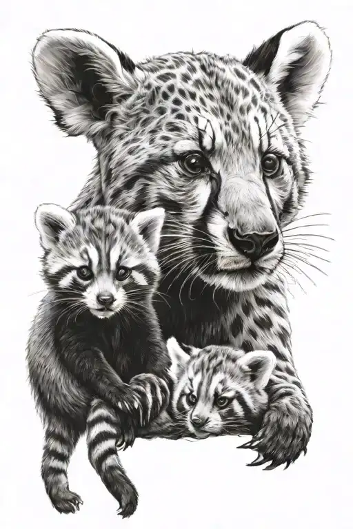 giraffe panda red panda wombat lion cub looking tattoo design idea