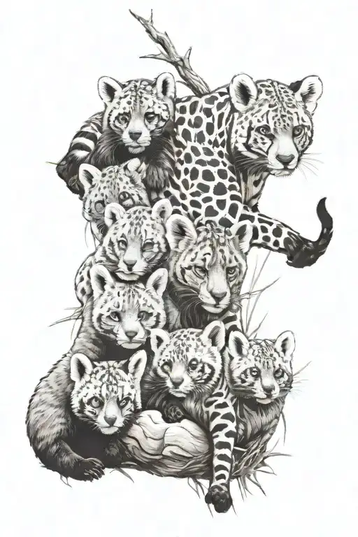 giraffe panda red panda wombat lion cub surrounded tattoo design idea