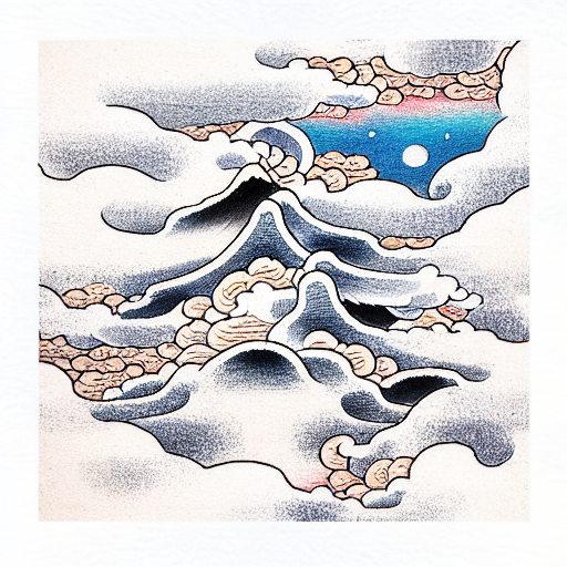 Japanese clouds and mountain tattoo design idea
