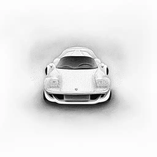 a white Ferrari driving down the road next to a beach with an orange sunset  tattoo design idea