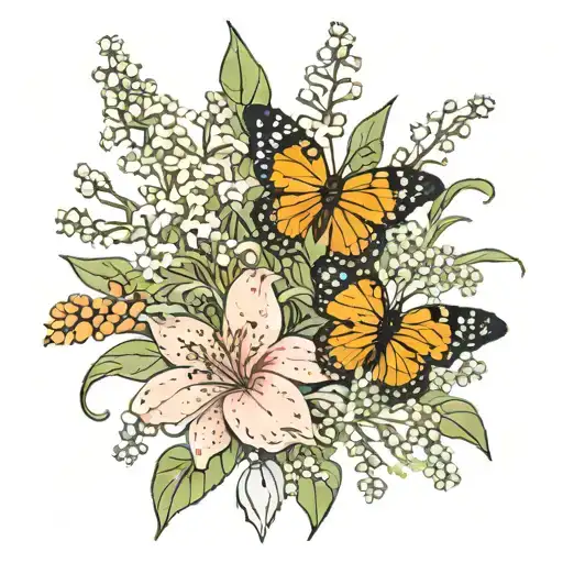 baby's-breath and tiger lillieswith stems vertical bouquet  tattoo design idea