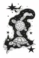 camping, campfire, stars, space, nature, sea turtle tattoo design idea