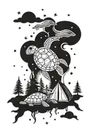 camping, campfire, stars, space, nature, sea turtle tattoo design idea