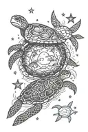 camping, campfire, stars, space, nature, sea turtle tattoo design idea