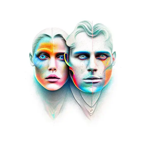 two faces morphed together tattoo design idea