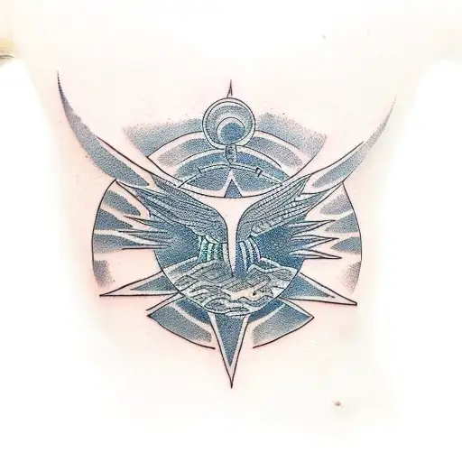 create a chest piece tattoo with the creation of Adan figures pointing at each other in each side with the ankh symbol i tattoo design idea