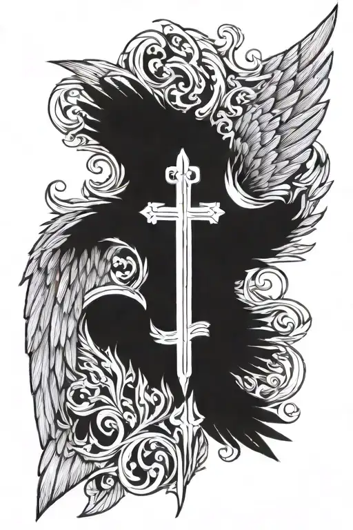 Angel wing with iconography drawn from Psalms 91:1-16 tattoo design idea