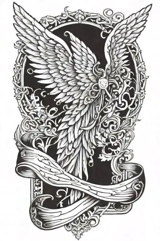 Angel wing with iconogrphy drawn from Psalms 91:1-16 tattoo design idea