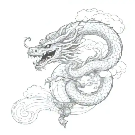 A Chinese dragon intertwined with a skydiving parachute, symbolizing the freedom and thrill of the sport tattoo design idea