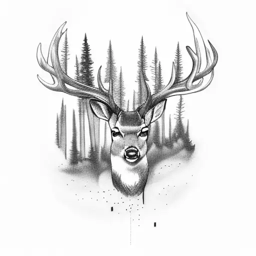 forest with deer tattoo design idea