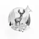 forest with deer tattoo design idea