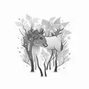 forest with deer tattoo design idea