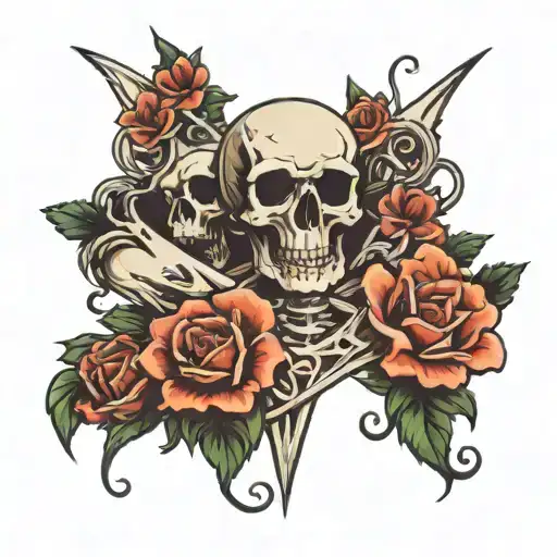 cross bones and flowers extending across the collar  tattoo design idea