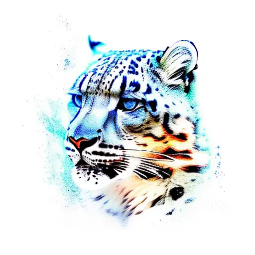 Combine the elements of art and snow leopards in a dynamic composition tattoo design idea