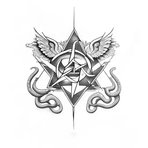 Snake with wings in a pentagram tattoo design idea