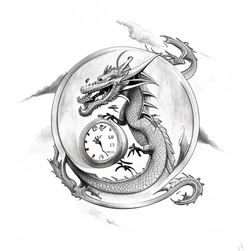 dragon and time machine  tattoo design idea