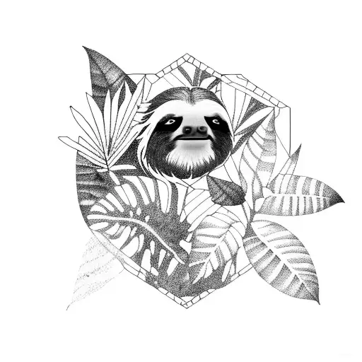 tropical vegetation with sloth tattoo design idea