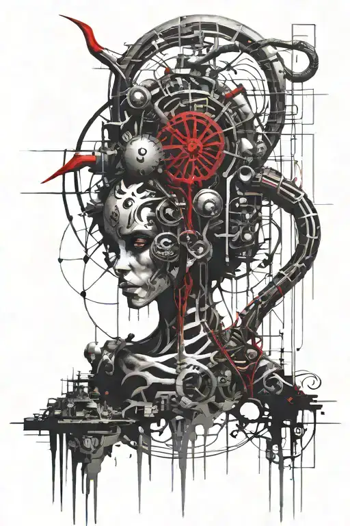 H.R. Giger style labyrinth of milestone dates in my life tattoo design idea