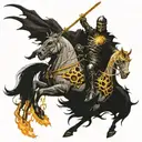 ghostrider but as a knight riding a firey skeleton horse past demons add crowley from supernatural tattoo design idea