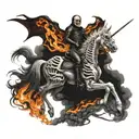 ghostrider but as a knight riding a firey skeleton horse past demons add crowley from supernatural tattoo design idea