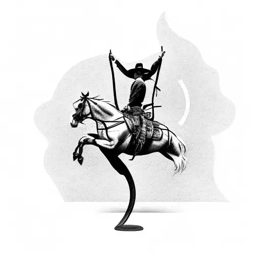 A cowboy on a bucking bronco, with a silhouette of a cross in the background tattoo design idea