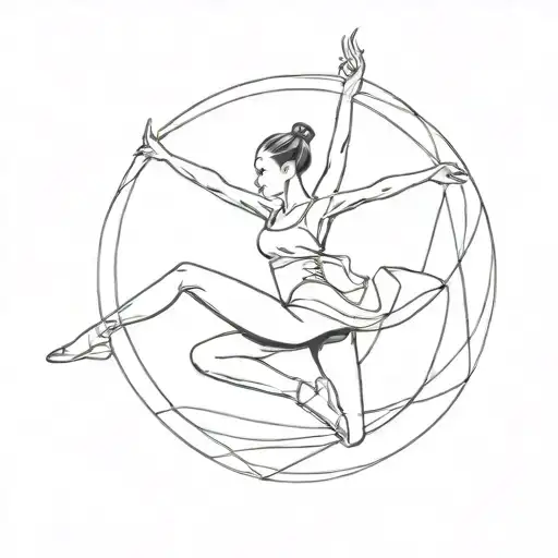 A graceful and elegant representation of a rhythmic gymnast performing a routine, incorporating elements of discipline and passion tattoo design idea