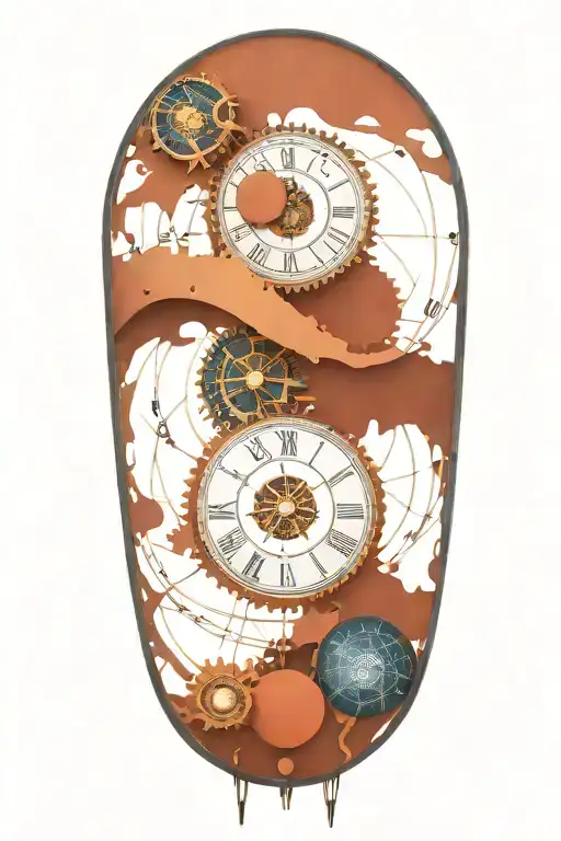 A mechanical clock with intricate astronomy tattoo design idea
