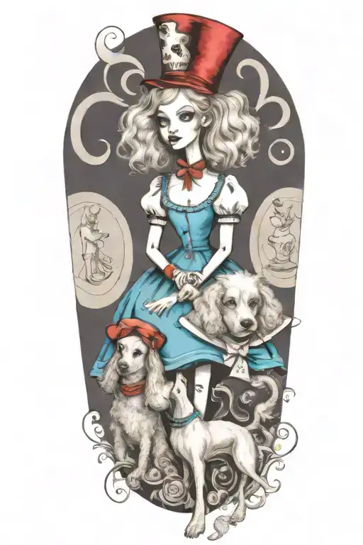 alice in wonderland holding a poodle dog tattoo design idea