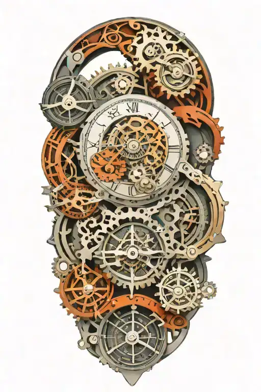 A mechanical clock with intricate astronomy tattoo design idea
