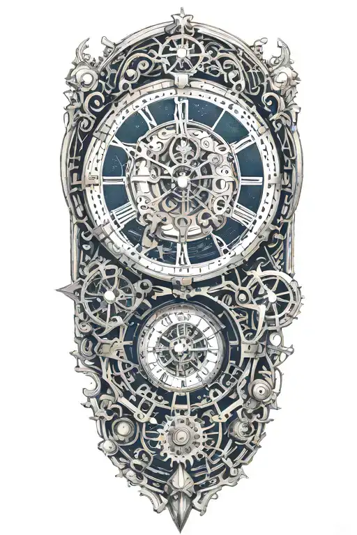 A mechanical clock with intricate astronomy tattoo design idea