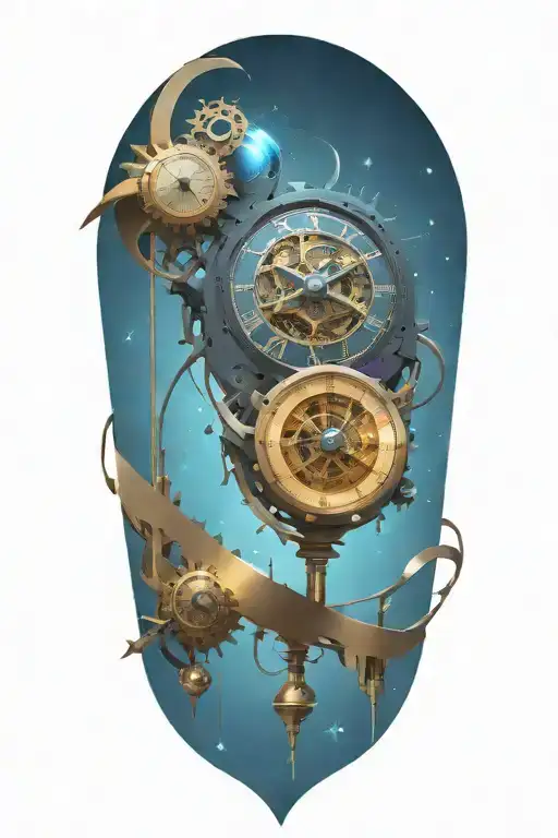 A mechanical clock with intricate astronomy tattoo design idea