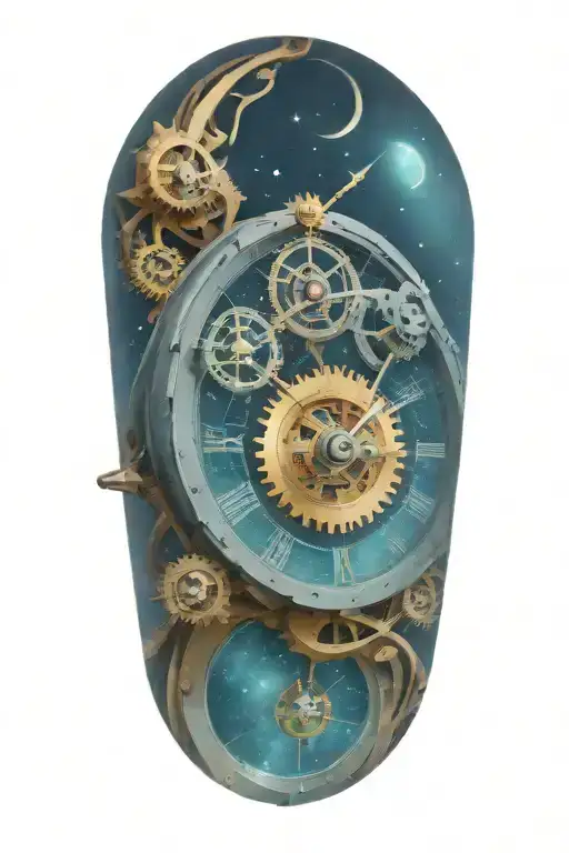 A mechanical clock with intricate astronomy tattoo design idea