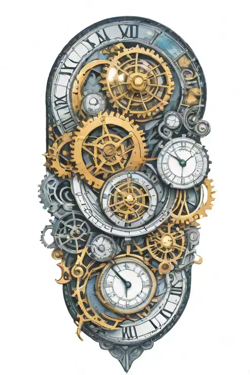 A mechanical clock with intricate astronomy tattoo design idea