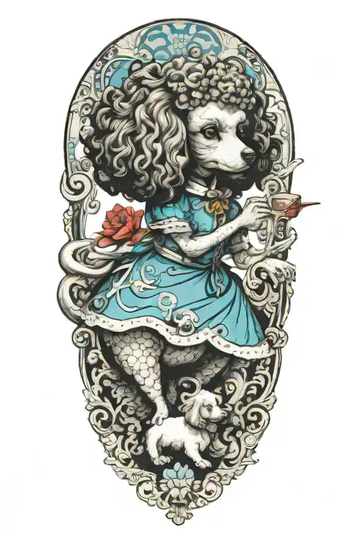 alice in wonderland poodle looking tattoo design idea