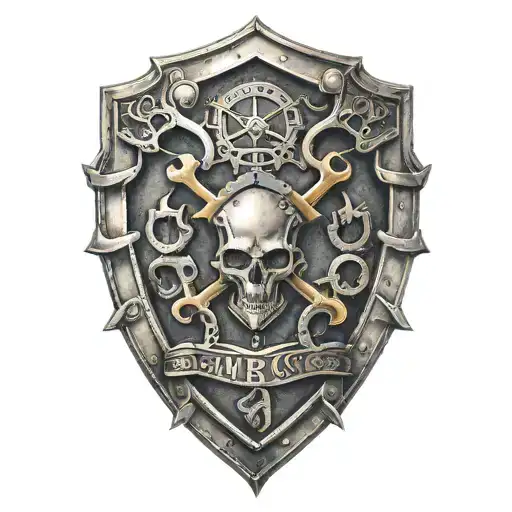 mechanics shield adorned with wrenches incorporated tattoo design idea