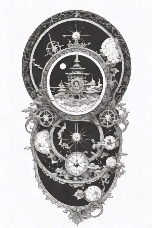 A mechanical clock with intricate astronomy tattoo design idea