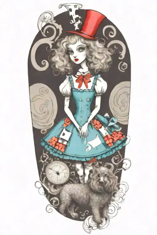 alice in wonderland with poodle dog tattoo design idea