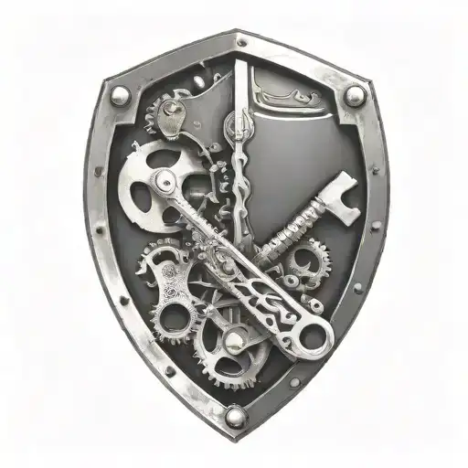 mechanics shield adorned with wrenches incorporated tattoo design idea