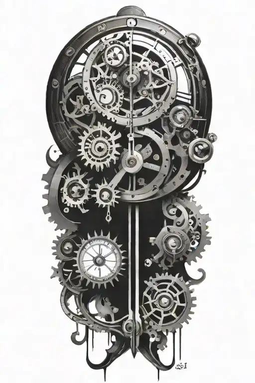 A mechanical clock with intricate tool designs tattoo design idea