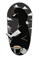 A Poodle reading a book with a cup of coffee on the beach tattoo design idea