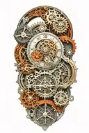 A mechanical clock with intricate astronomy tattoo design idea