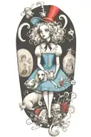 alice in wonderland holding poodle dog tattoo design idea